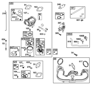 Carburetor And Fuel Supply Group Diagram and Parts List for 44U877-0004-B5 400000 - 699999 Briggs and Stratton Engine
